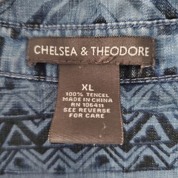 Chelsea & Theodore Aztec Print Chambray Shirt Dress Size XL - Picture 3 of 7